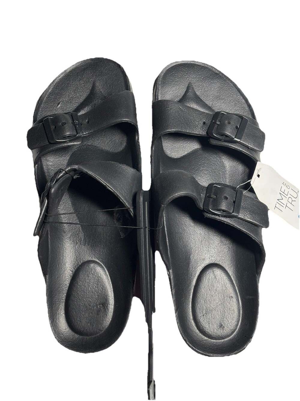 NWT 
Women's Size 11 Time & Tru Black Double Buckle Slide Sandals